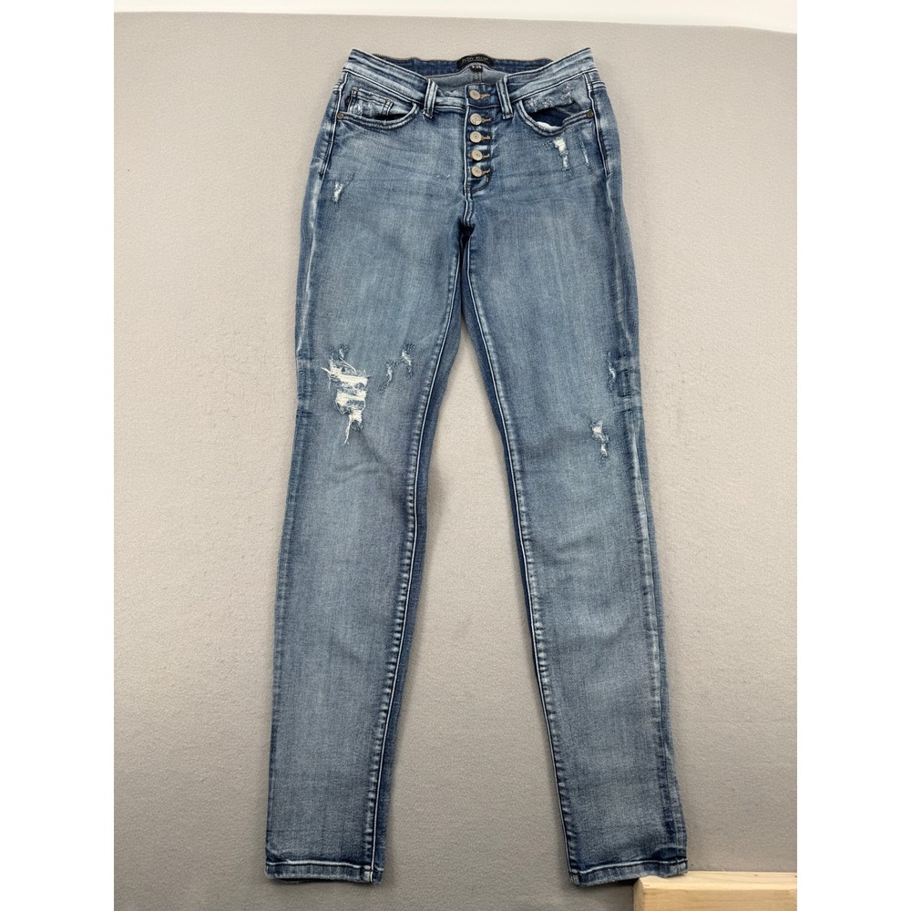 Judy Blue Mid Rise Button Fly‎ Distressed Boyfriend Jeans Womens 3/26 (28x32)
